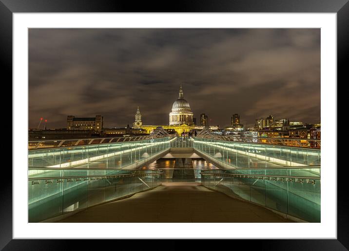 Millennium bridge leading to St Pauls Framed Mounted Print by Kevin Winter