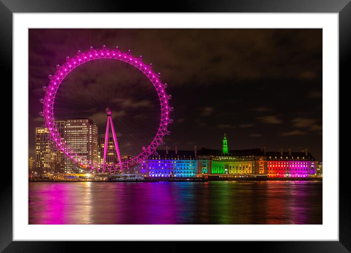 London Eye with Rainbow lights Framed Mounted Print by Kevin Winter