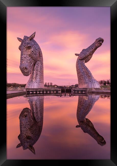 Fiery sunrise at the Kelpies Framed Print by Kevin Winter