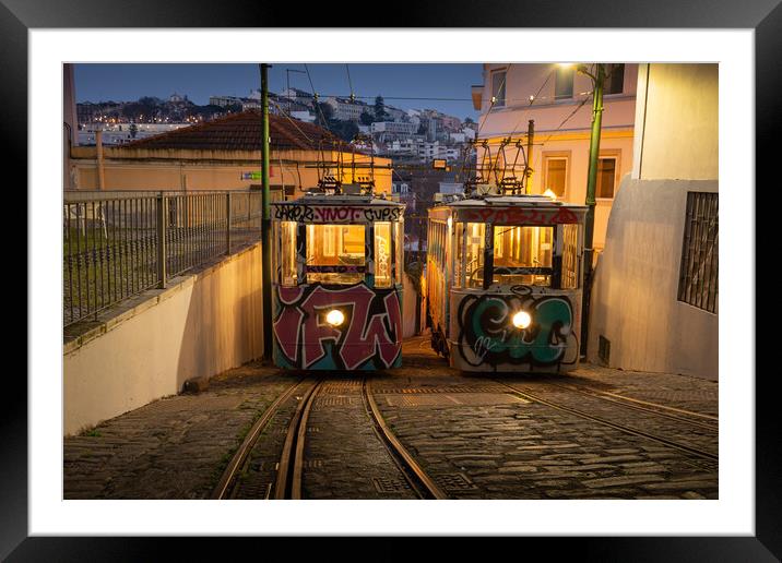 The Funicular Lavra in the narrow streets of Lisbon Framed Mounted Print by Kevin Winter