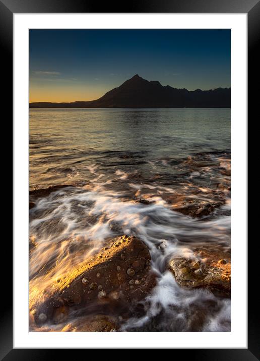Waves crashing over the rocks on Elgol beach Framed Mounted Print by Kevin Winter