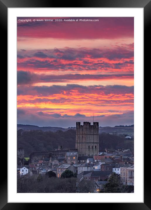 Richmond Castle at sunset Framed Mounted Print by Kevin Winter