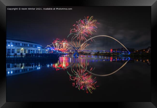 Infinity Bridge Fireworks Framed Print by Kevin Winter