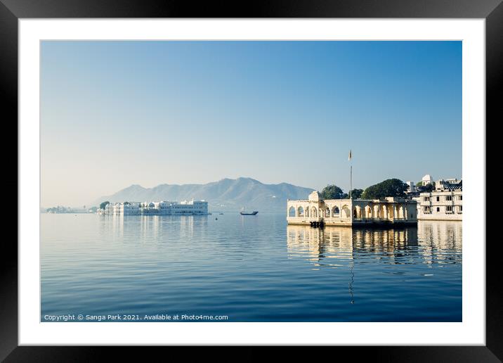 Pichola lake in Udaipur Framed Mounted Print by Sanga Park