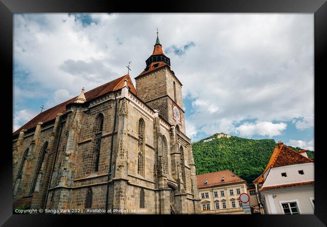 Black Church and Tampa mountain in Brasov Framed Print by Sanga Park