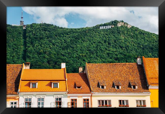 Brasov old town and Tampa mountain in Romania Framed Print by Sanga Park