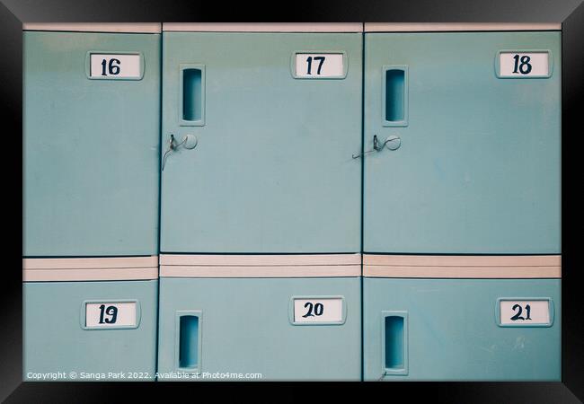 Blue storage locker Framed Print by Sanga Park