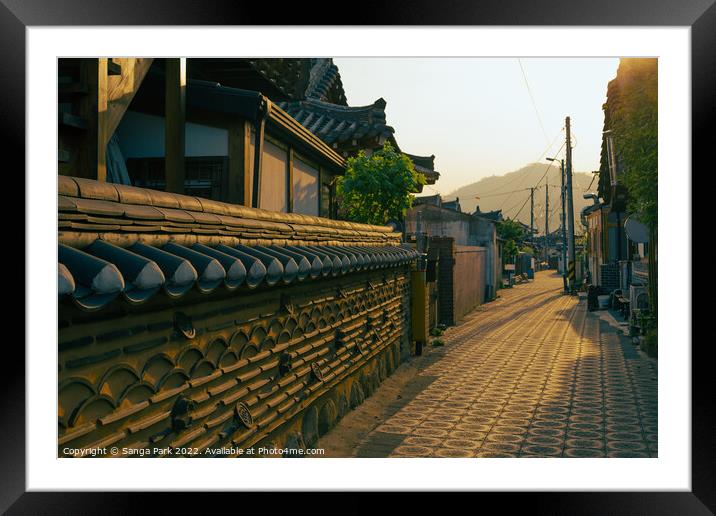 Korean traditional houses alley in Gyeongju Framed Mounted Print by Sanga Park