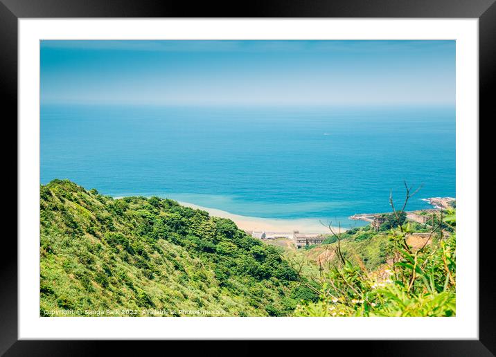 Blue sea and green field. Taiwan Framed Mounted Print by Sanga Park