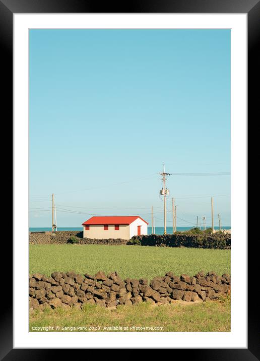 House and green field at Jeju island in Korea Framed Mounted Print by Sanga Park
