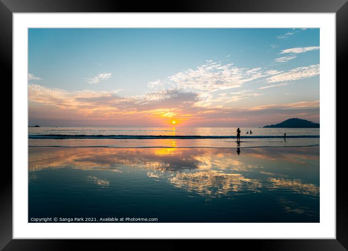 Sunset in Palolem beach Framed Mounted Print by Sanga Park