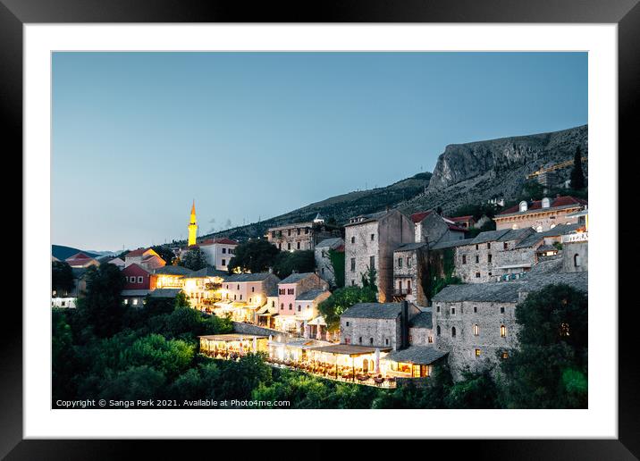 Night of Mostar old town Framed Mounted Print by Sanga Park