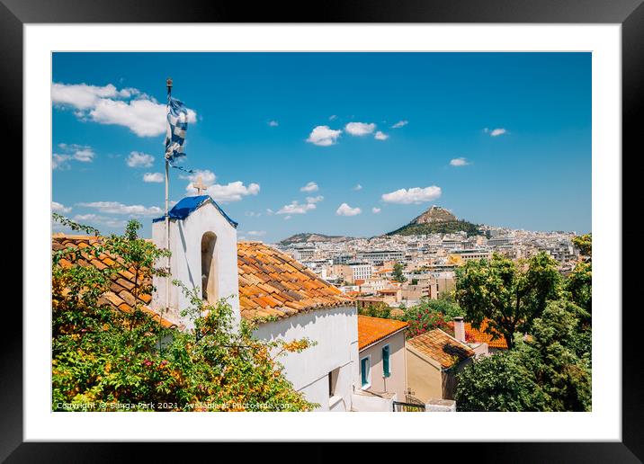 Plaka district in Athens Framed Mounted Print by Sanga Park