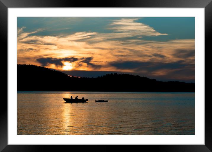 Silhouette Fishing at Sunset Framed Mounted Print by Blok Photo 