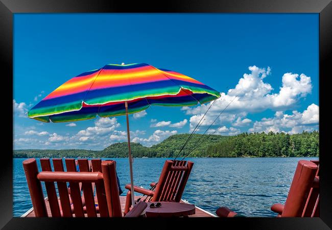 Rainbow Umbrella Lakeside Framed Print by Blok Photo 