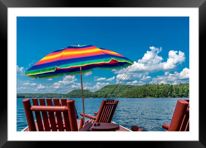 Rainbow Umbrella Lakeside Framed Mounted Print by Blok Photo 