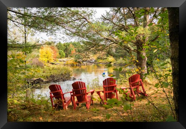 Adirondack Chairs - Autumn Kayak Framed Print by Blok Photo 