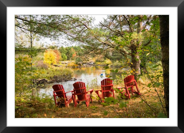 Adirondack Chairs - Autumn Kayak Framed Mounted Print by Blok Photo 