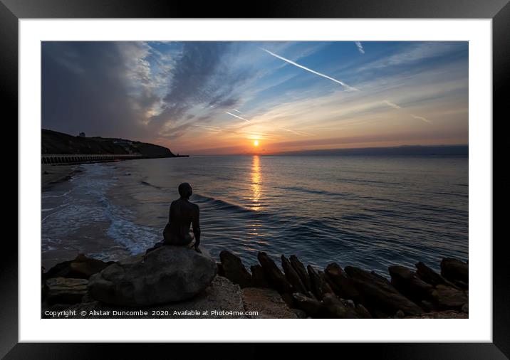 Alone, The Mermaid watches the Sunrise Framed Mounted Print by Alistair Duncombe