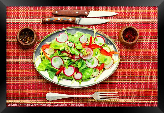 Summer vitamin salad on a metal plate Framed Print by Mykola Lunov Mykola