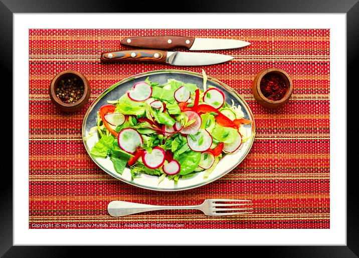 Summer vitamin salad on a metal plate Framed Mounted Print by Mykola Lunov Mykola