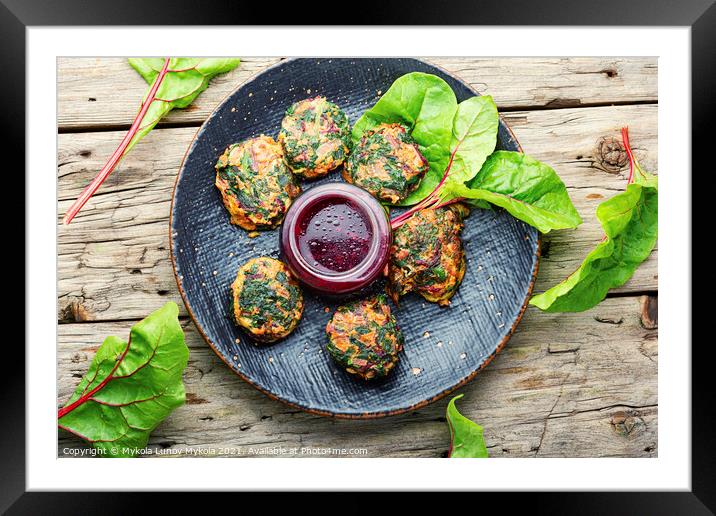 Healthy herb vegetarian cutlets on the plate Framed Mounted Print by Mykola Lunov Mykola