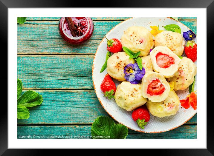 Sweet dumplings with strawberries or knedlik Framed Mounted Print by Mykola Lunov Mykola