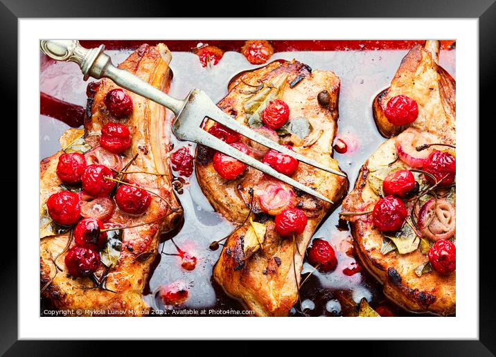Meat pork in cherry sauce Framed Mounted Print by Mykola Lunov Mykola