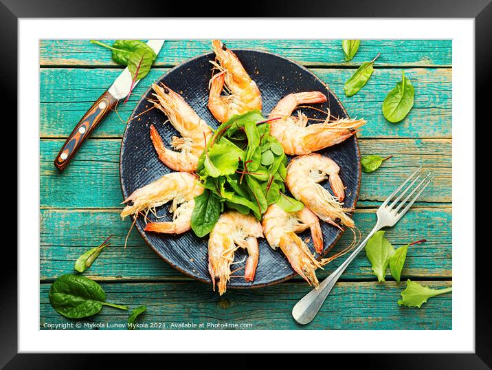 Boiled shrimp on a plate Framed Mounted Print by Mykola Lunov Mykola
