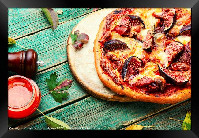 Pizza with meat and fruits Framed Print by Mykola Lunov Mykola
