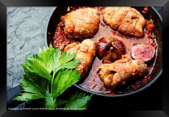 Chicken breast roll roast with figs Framed Print by Mykola Lunov Mykola