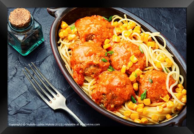 Veggie meatball with meat free and pasta. Framed Print by Mykola Lunov Mykola