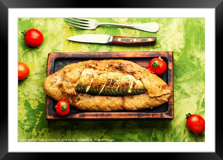 Mackerel or scomber baked in bread loaf Framed Mounted Print by Mykola Lunov Mykola