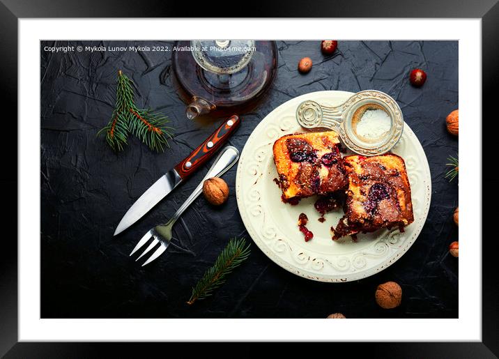 Marble cake with cherries and tea Framed Mounted Print by Mykola Lunov Mykola