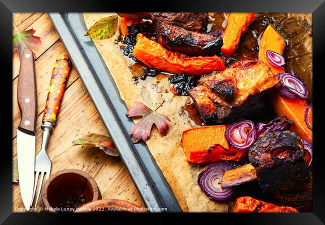 Tasty beef ribs BBQ Framed Print by Mykola Lunov Mykola