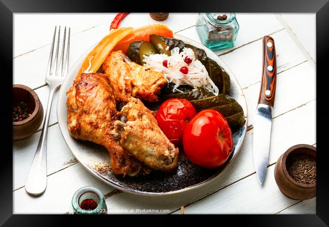Roasted chicken meat and pickles. Framed Print by Mykola Lunov Mykola
