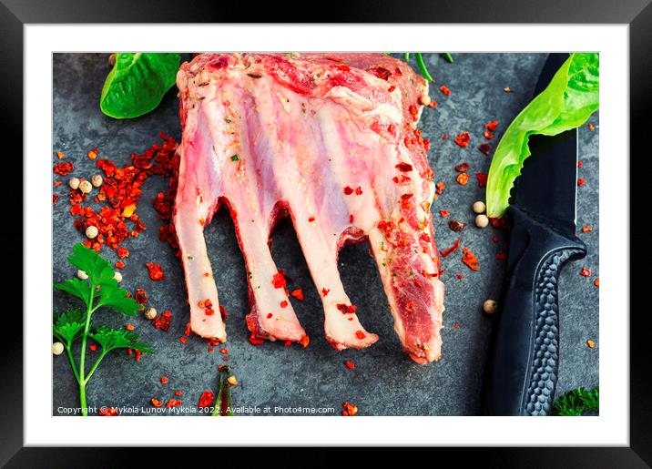 Raw fresh lamb ribs. Framed Mounted Print by Mykola Lunov Mykola