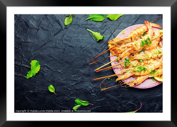 Cooked shrimp, seafood. Framed Mounted Print by Mykola Lunov Mykola