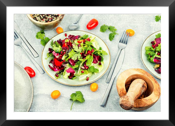 Salad of fresh vegetables and herbs. Framed Mounted Print by Mykola Lunov Mykola