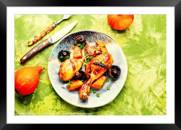 Chicken thighs with pumpkin pieces. Framed Mounted Print by Mykola Lunov Mykola