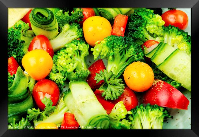 Fresh colorful vegetarian salad, close up Framed Print by Mykola Lunov Mykola