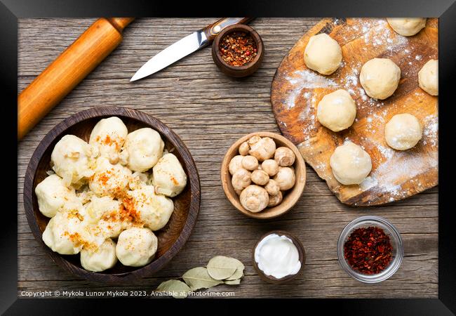 Homemade Czech dumplings with mushrooms, knedliki Framed Print by Mykola Lunov Mykola