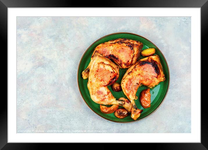 Baked chicken thighs, space for text Framed Mounted Print by Mykola Lunov Mykola