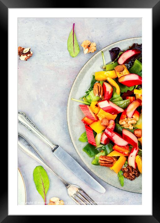 Spring light salad with rhubarb, healthy food. Framed Mounted Print by Mykola Lunov Mykola