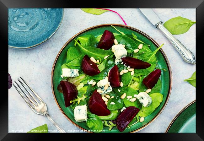 Fresh salad with beets, cheese and greens. Framed Print by Mykola Lunov Mykola