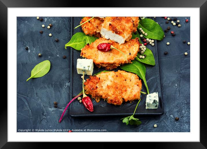 Dietary baked chicken schnitzel. Framed Mounted Print by Mykola Lunov Mykola