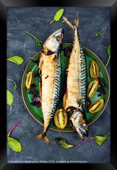 Grilled mackerel fish with kiwi Framed Print by Mykola Lunov Mykola