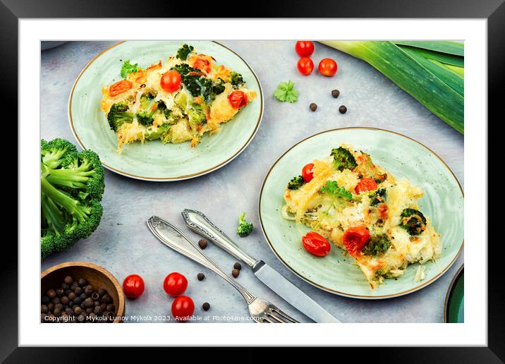 Potato Casserole with Broccoli and Tomatoes. Framed Mounted Print by Mykola Lunov Mykola