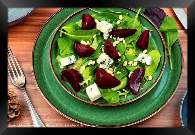 Salad with beet, blue cheese and pine nuts Framed Print by Mykola Lunov Mykola