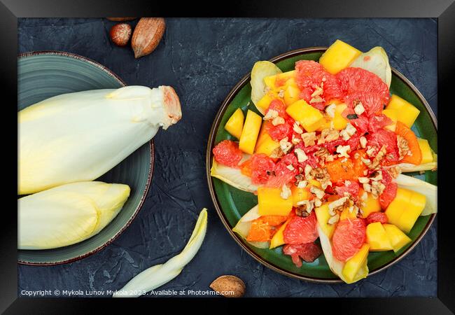 Fruit salad of citrus, chicory and nuts. Framed Print by Mykola Lunov Mykola